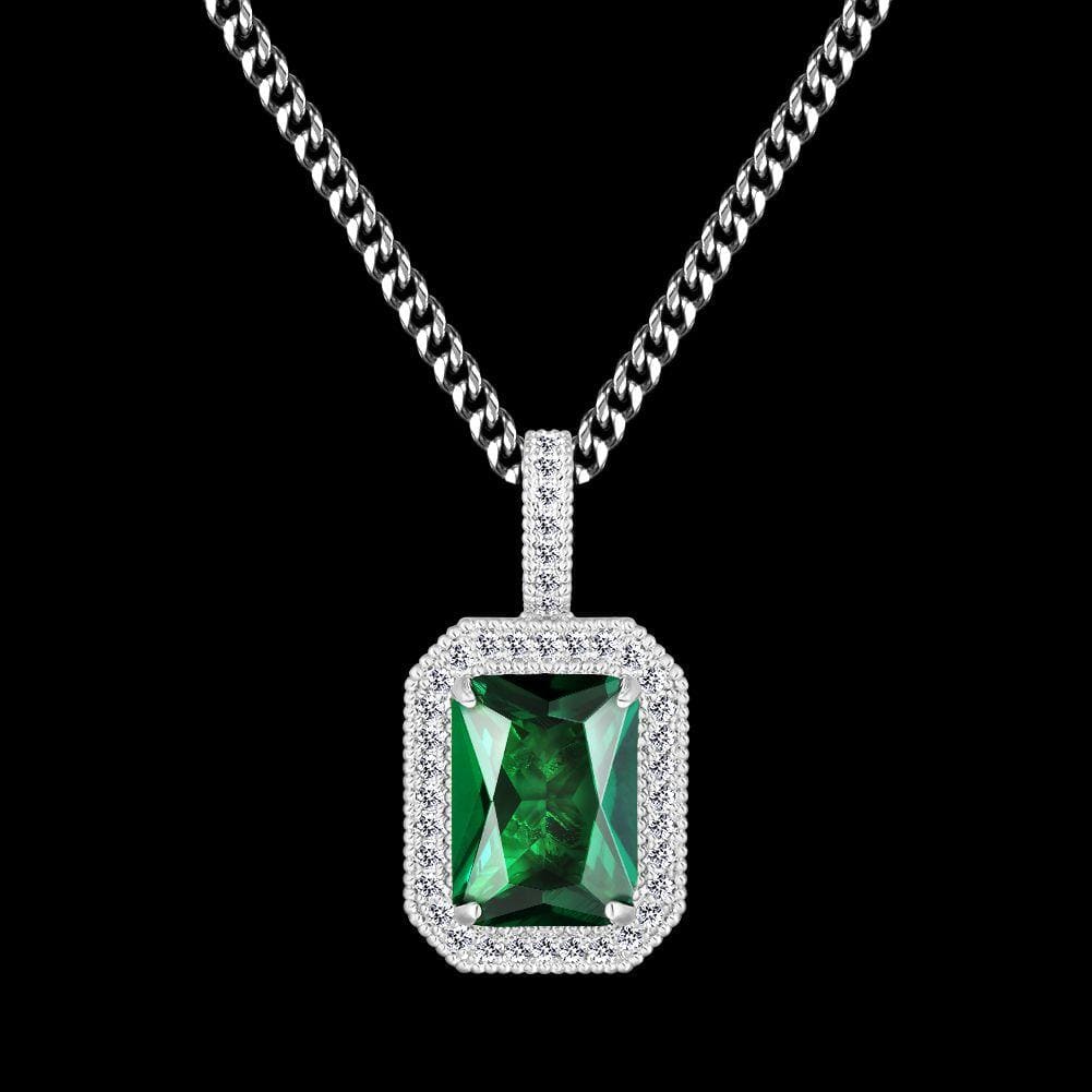 Wholesale Hip Hip Custom Pendants May Birthstone Mens Necklace with Emerald and Diamond in White Gold