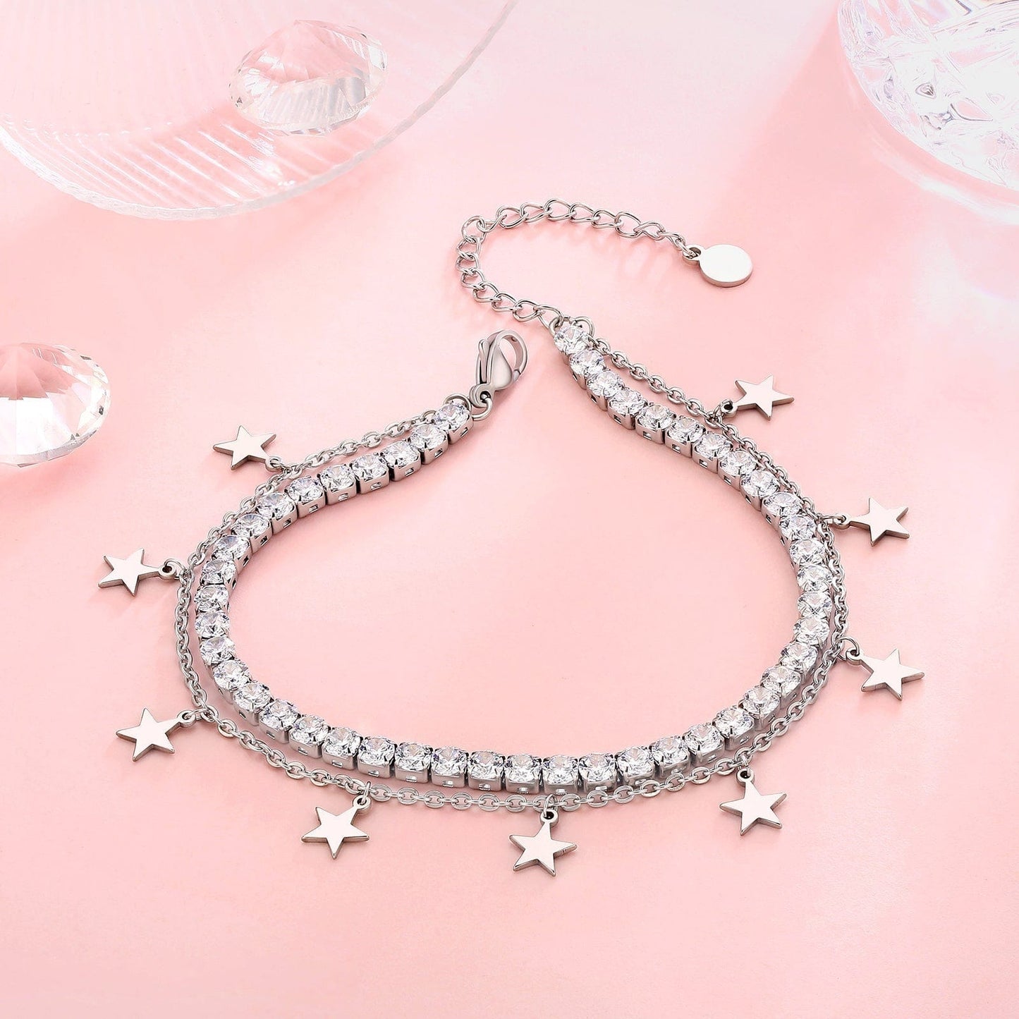 Wholesale 4mm Tennis Stars Anklet Bracelet for Women Adjustable Size