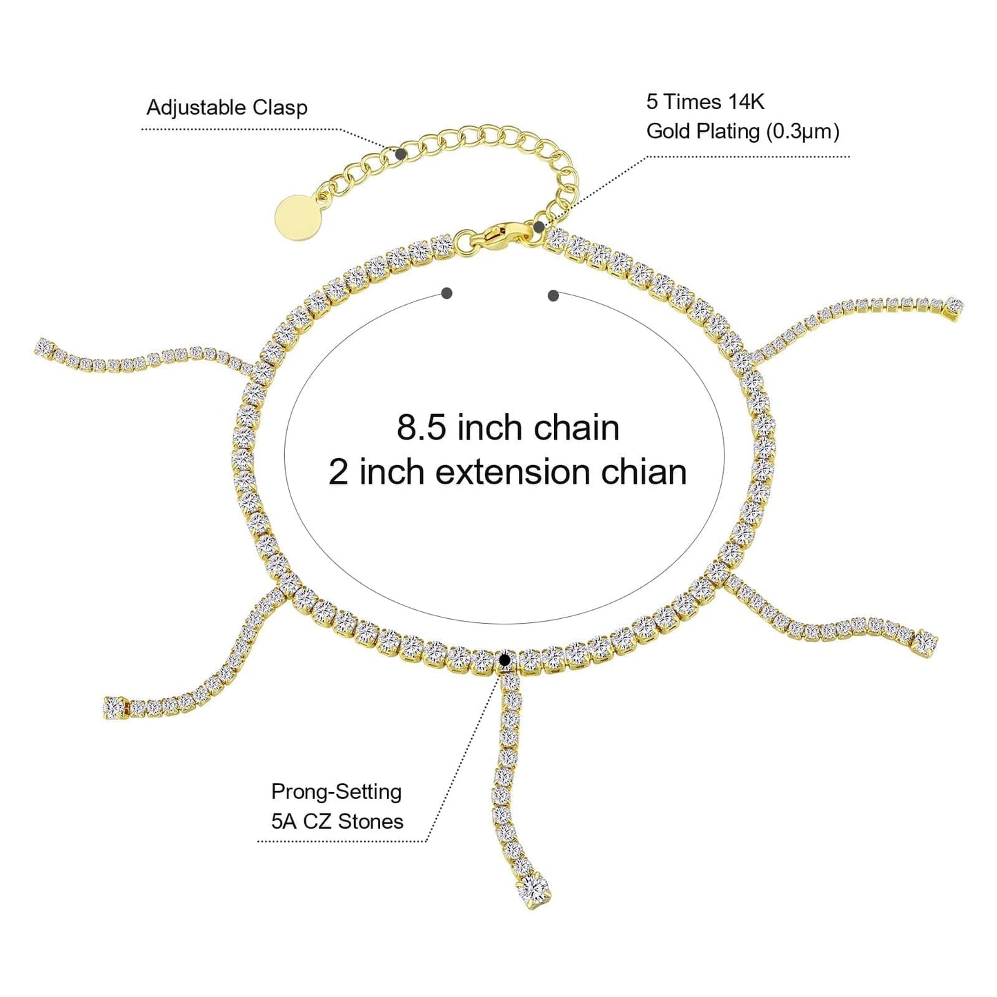 Wholesale 4mm Tennis Tassel Anklet Bracelet for Women Adjustable Size