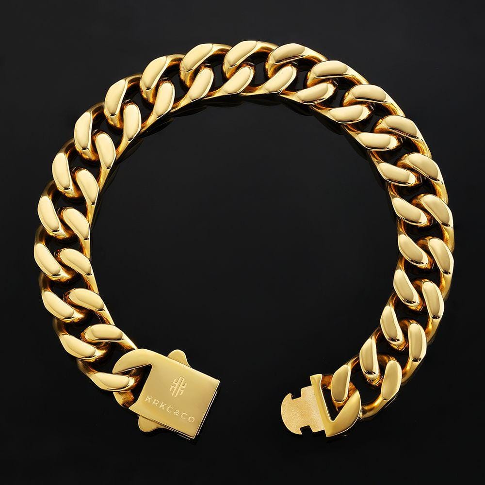 Wholesale 12mm Curb Cuban Chain Bracelets with Hook Buckle Clasp in White Gold/18K Gold