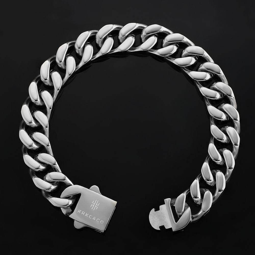 Wholesale 12mm Curb Cuban Chain Bracelets with Hook Buckle Clasp in White Gold/18K Gold