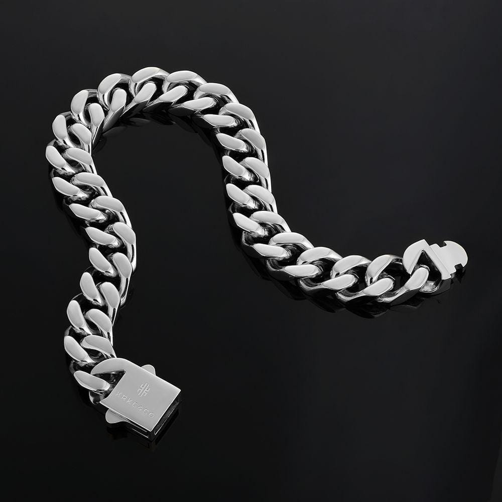 Wholesale 12mm Curb Cuban Chain Bracelets with Hook Buckle Clasp in White Gold/18K Gold