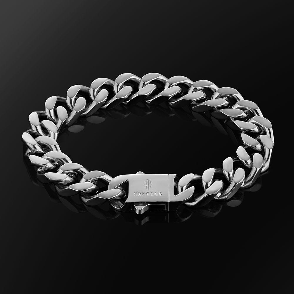 Wholesale 14mm Curb Chain Bracelets with Hook Buckle Clasp in White Gold/18K Gold