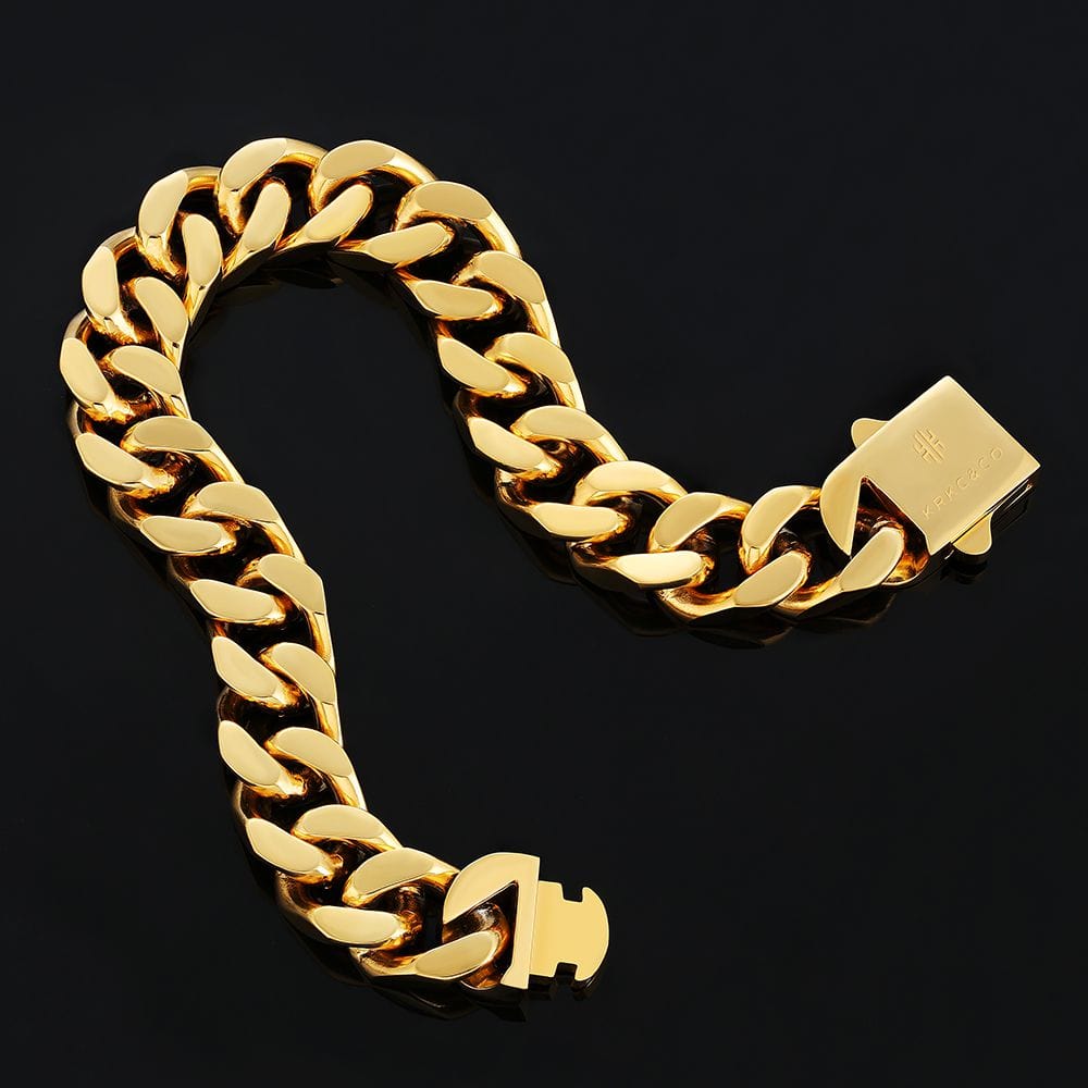 Wholesale 14mm Curb Chain Bracelets with Hook Buckle Clasp in White Gold/18K Gold