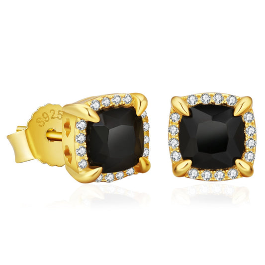 Wholesale Men's Earrings Square Black CZ Prong Setting Stud Earrings for Men