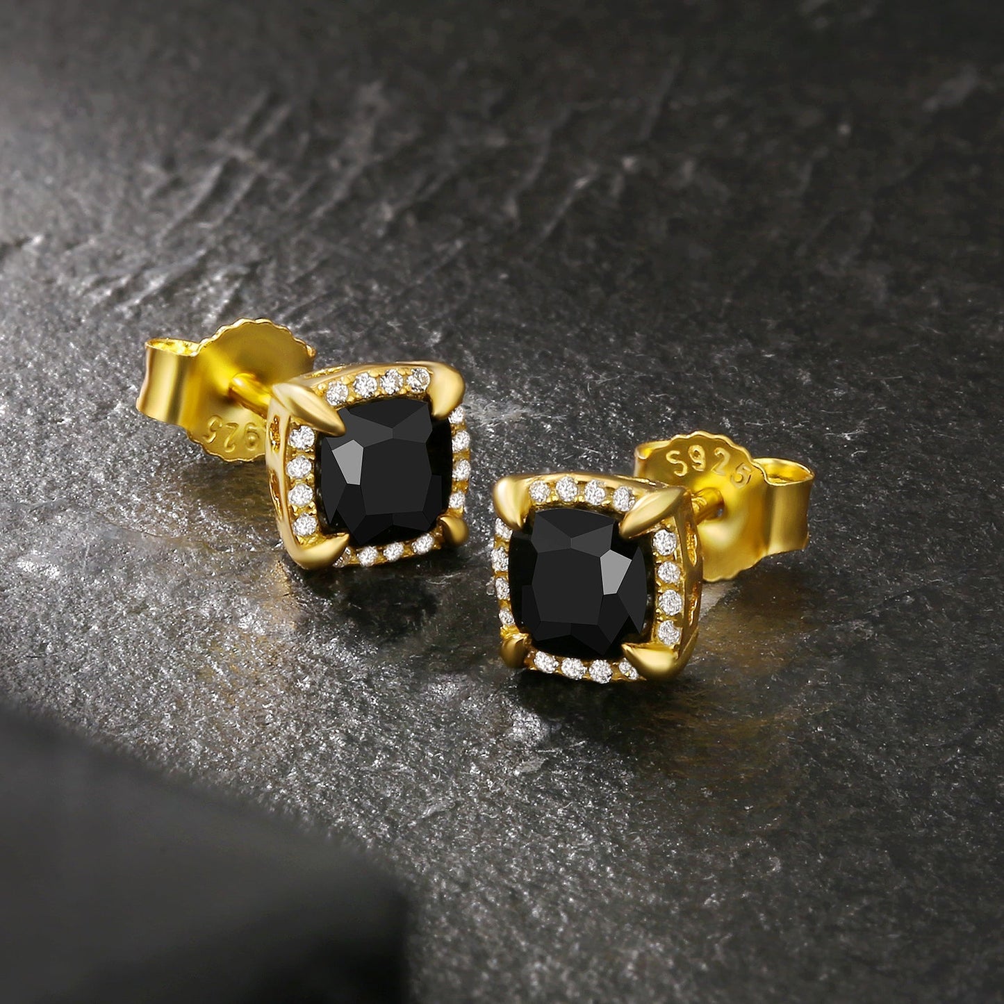 Wholesale Men's Earrings Square Black CZ Prong Setting Stud Earrings for Men