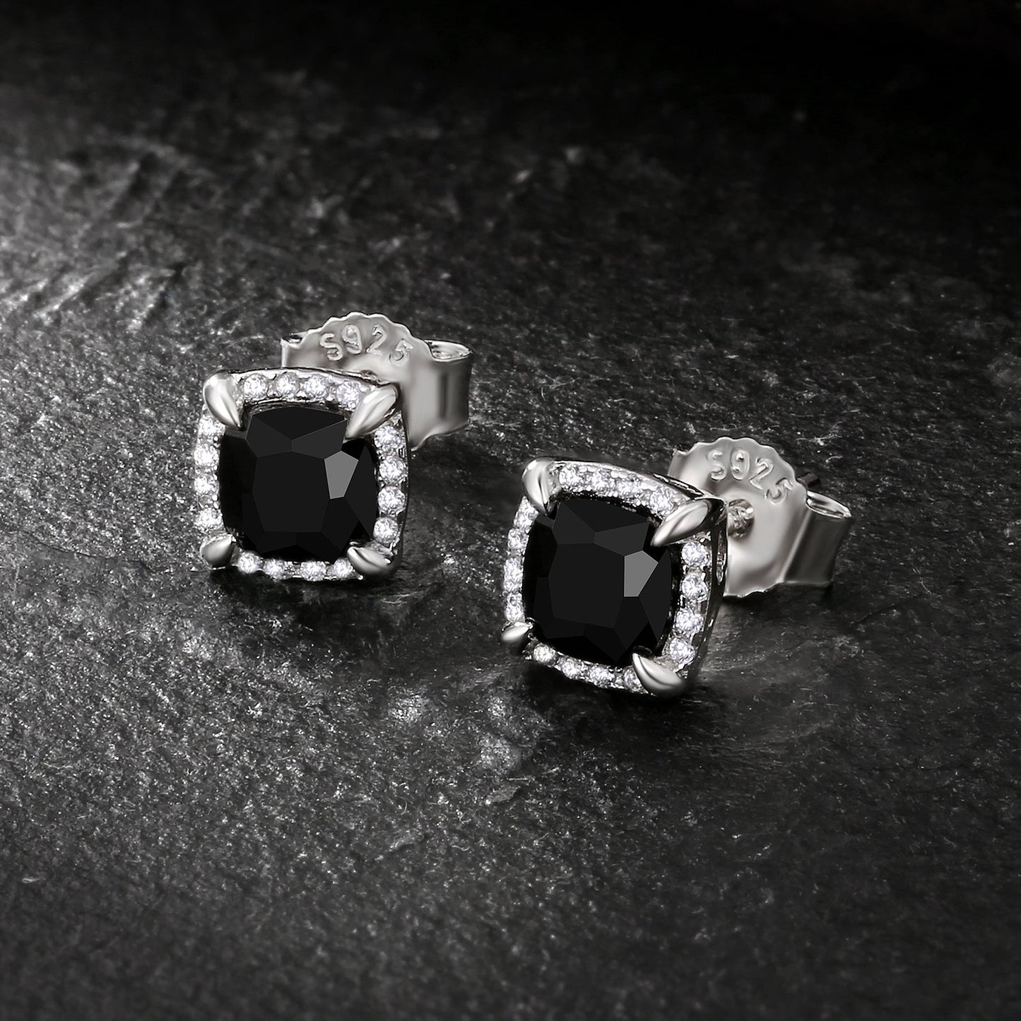 Wholesale Men's Earrings Square Black CZ Prong Setting Stud Earrings for Men