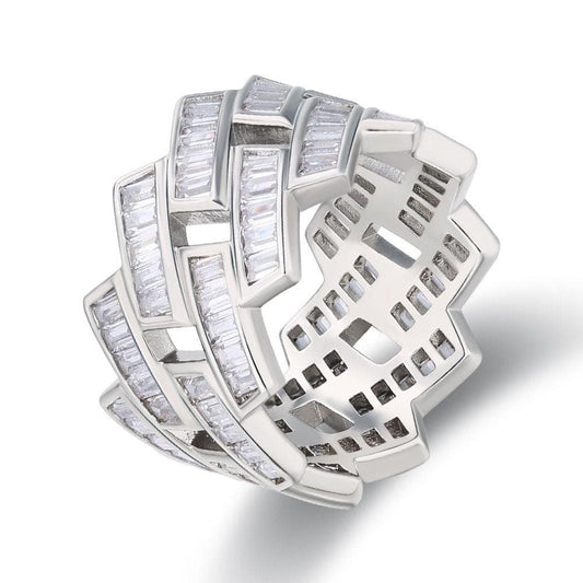 Wholesale Rings Baguette Cut CZ Stones Mens Ring in White Gold