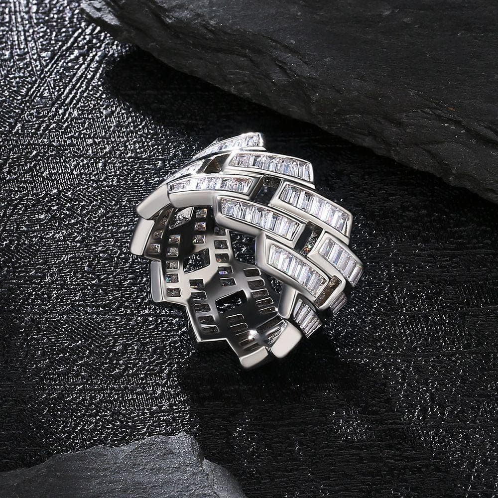 Wholesale Rings Baguette Cut CZ Stones Mens Ring in White Gold