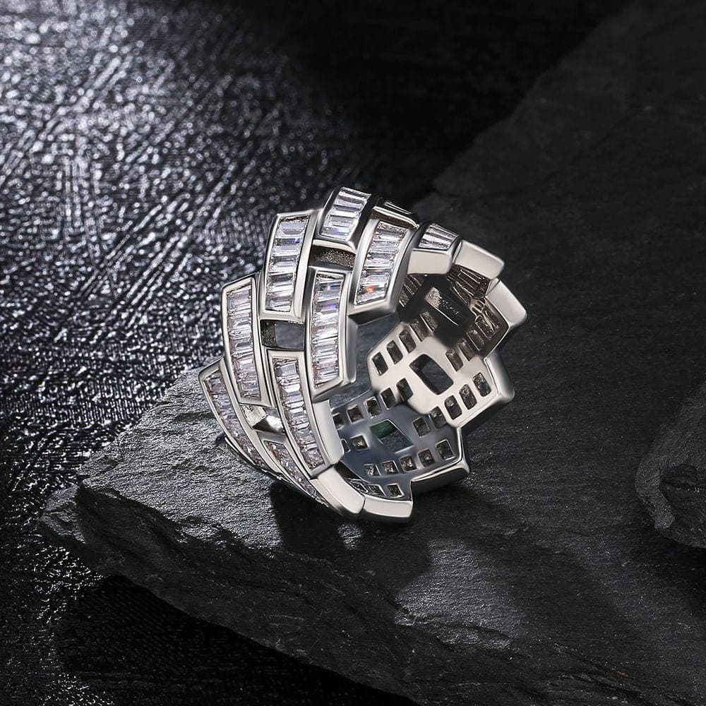 Wholesale Rings Baguette Cut CZ Stones Mens Ring in White Gold