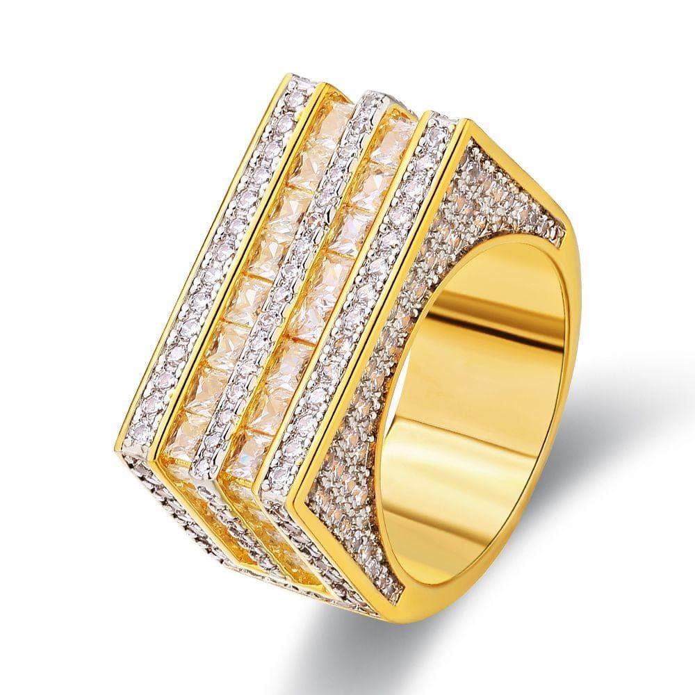 Wholesale Rings White Gold Double Rows Princess-Cut Mens CZ Ring