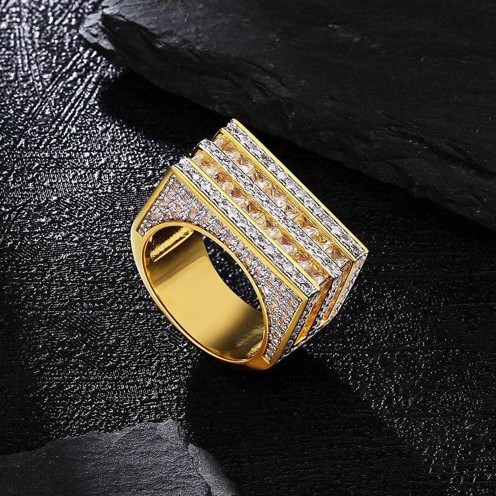 Wholesale Rings White Gold Double Rows Princess-Cut Mens CZ Ring