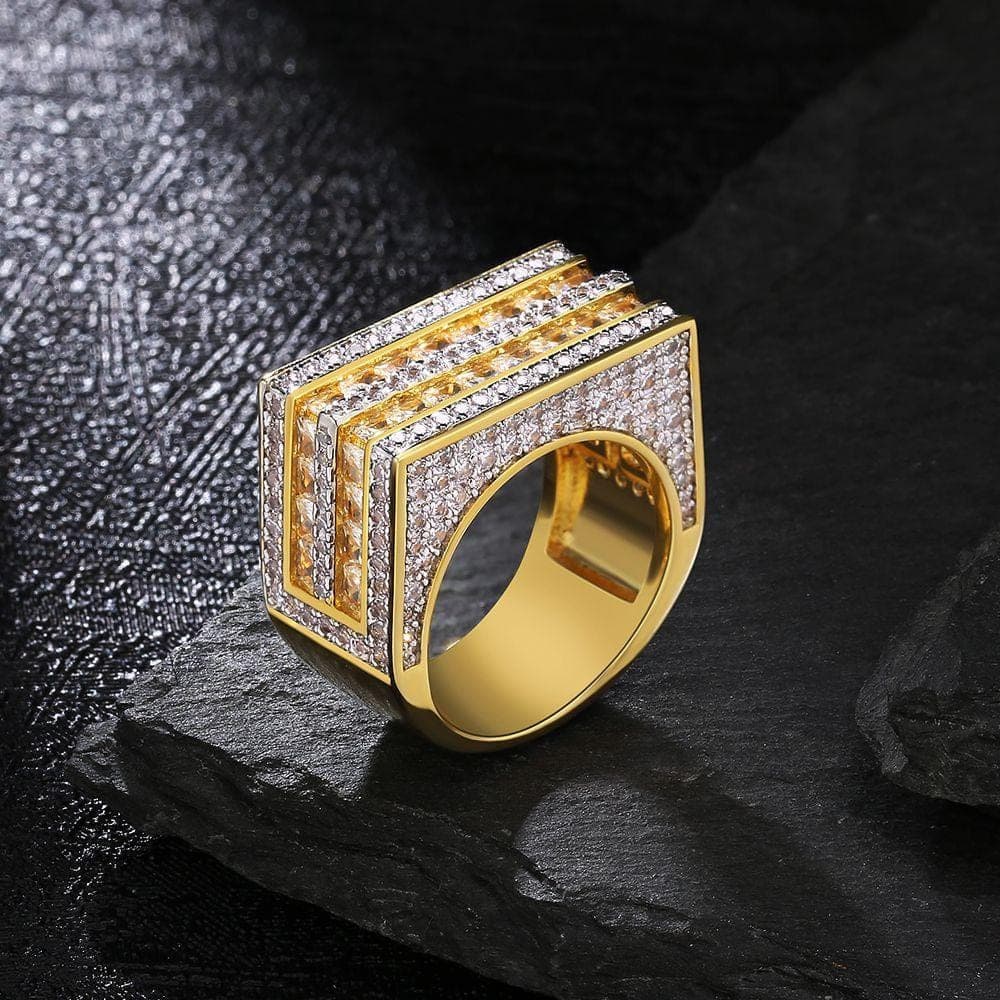 Wholesale Rings White Gold Double Rows Princess-Cut Mens CZ Ring