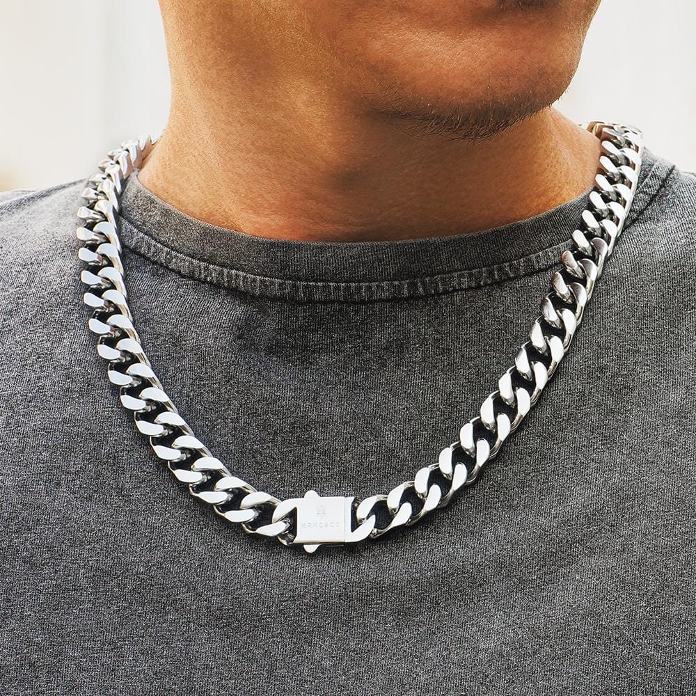 Wholesale 12mm Curb Cuban Chain Necklace with Hook Buckle Clasp in White Gold/18K Gold