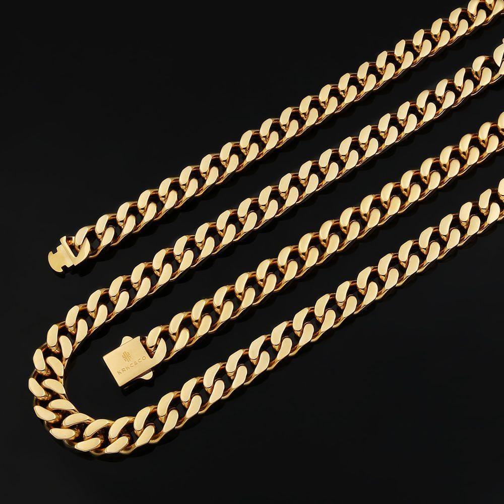 Wholesale 12mm Curb Cuban Chain Necklace with Hook Buckle Clasp in White Gold/18K Gold