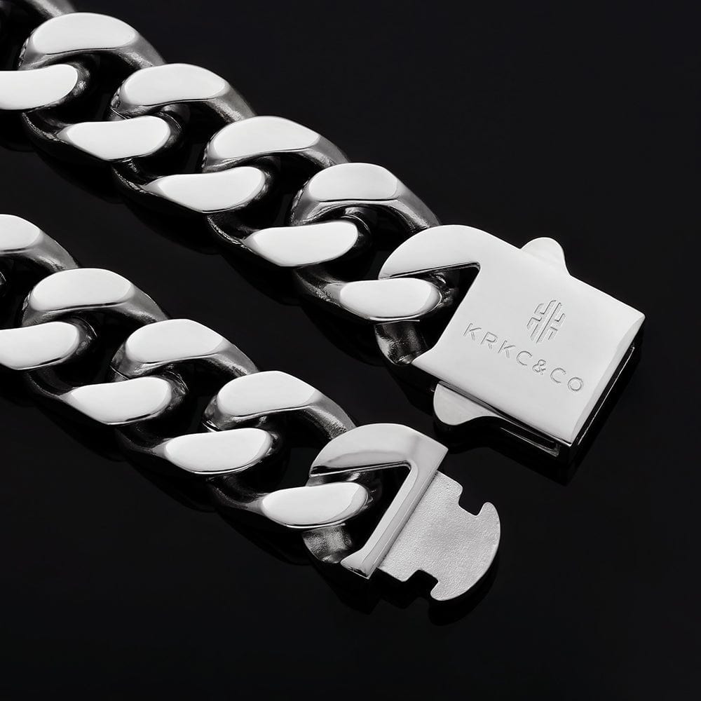 Wholesale Men Cuban Chains Curb Chain Necklace with Hook Buckle Clasp Stainless Steel 14mm in White Gold/18K Gold