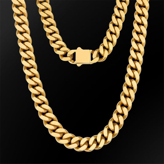 Wholesale Curb Chain Necklace Stainless Steel 10mm with Hook Buckle Clasp in White Gold/18K Gold