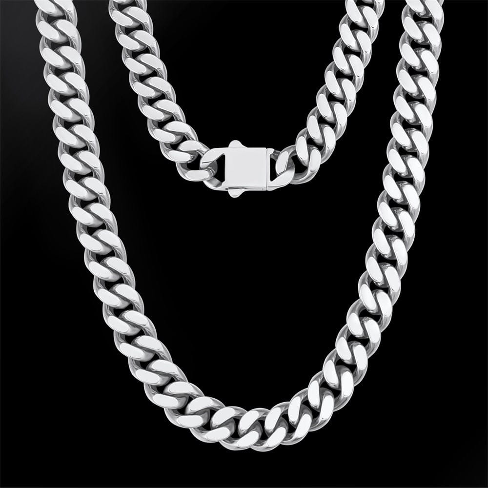 Wholesale Curb Chain Necklace Stainless Steel 10mm with Hook Buckle Clasp in White Gold/18K Gold