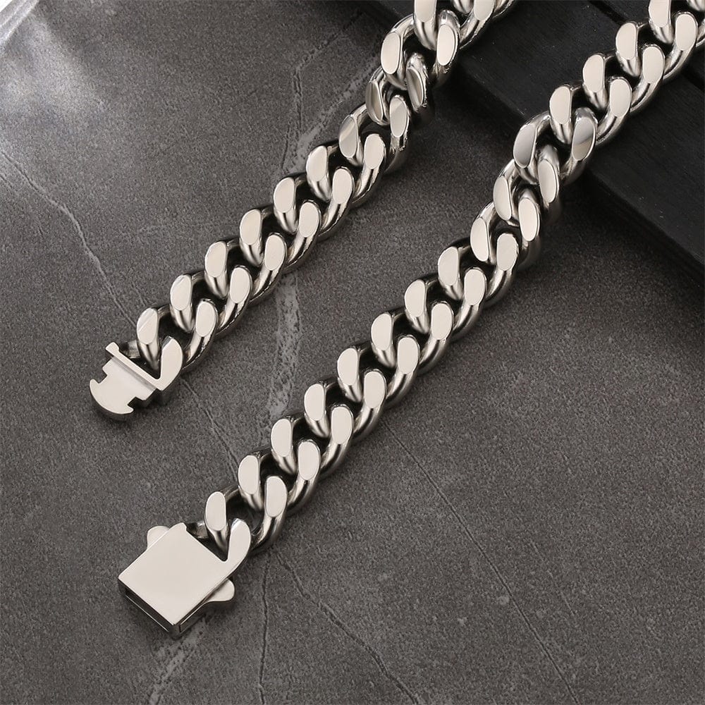 Wholesale Curb Chain Necklace Stainless Steel 10mm with Hook Buckle Clasp in White Gold/18K Gold