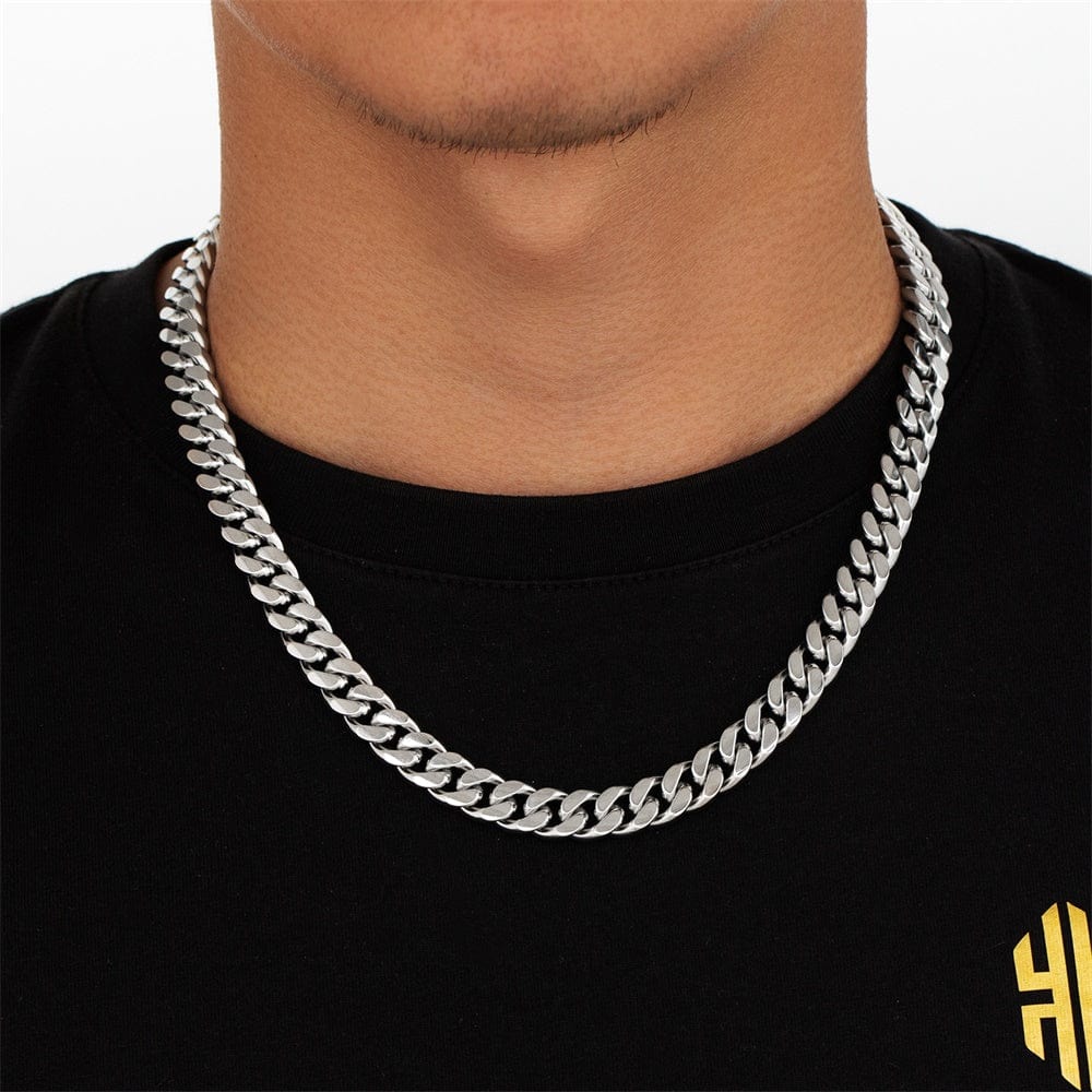 Wholesale Curb Chain Necklace Stainless Steel 10mm with Hook Buckle Clasp in White Gold/18K Gold