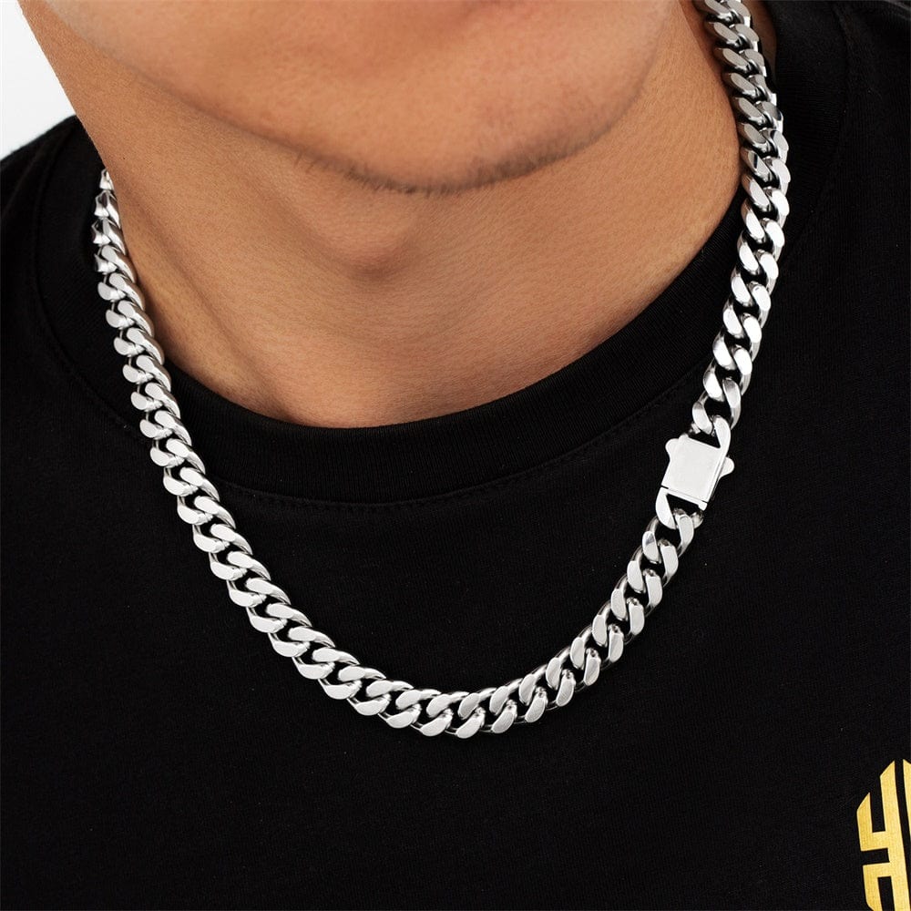 Wholesale Curb Chain Necklace Stainless Steel 10mm with Hook Buckle Clasp in White Gold/18K Gold