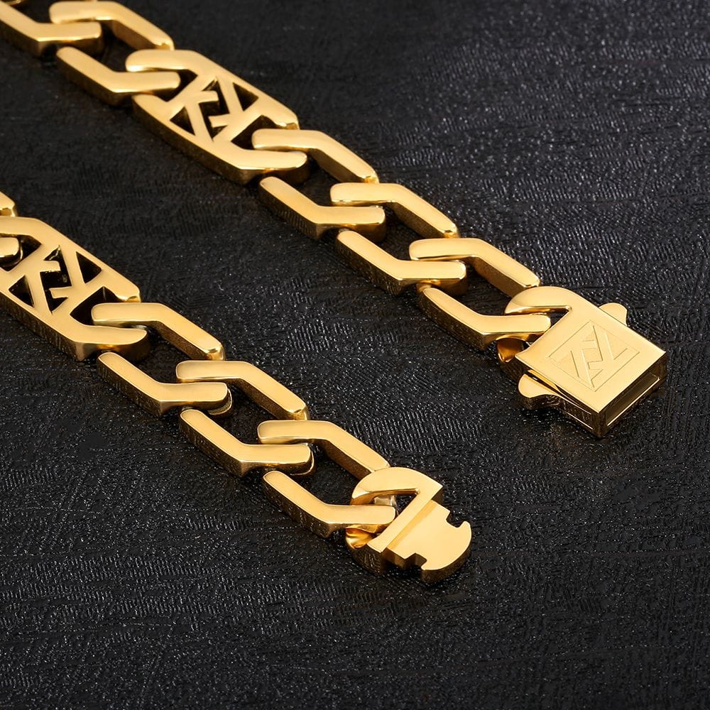 Wholesale Square Figaro Chain 12mm in 18K Gold/White Gold/Black Gold