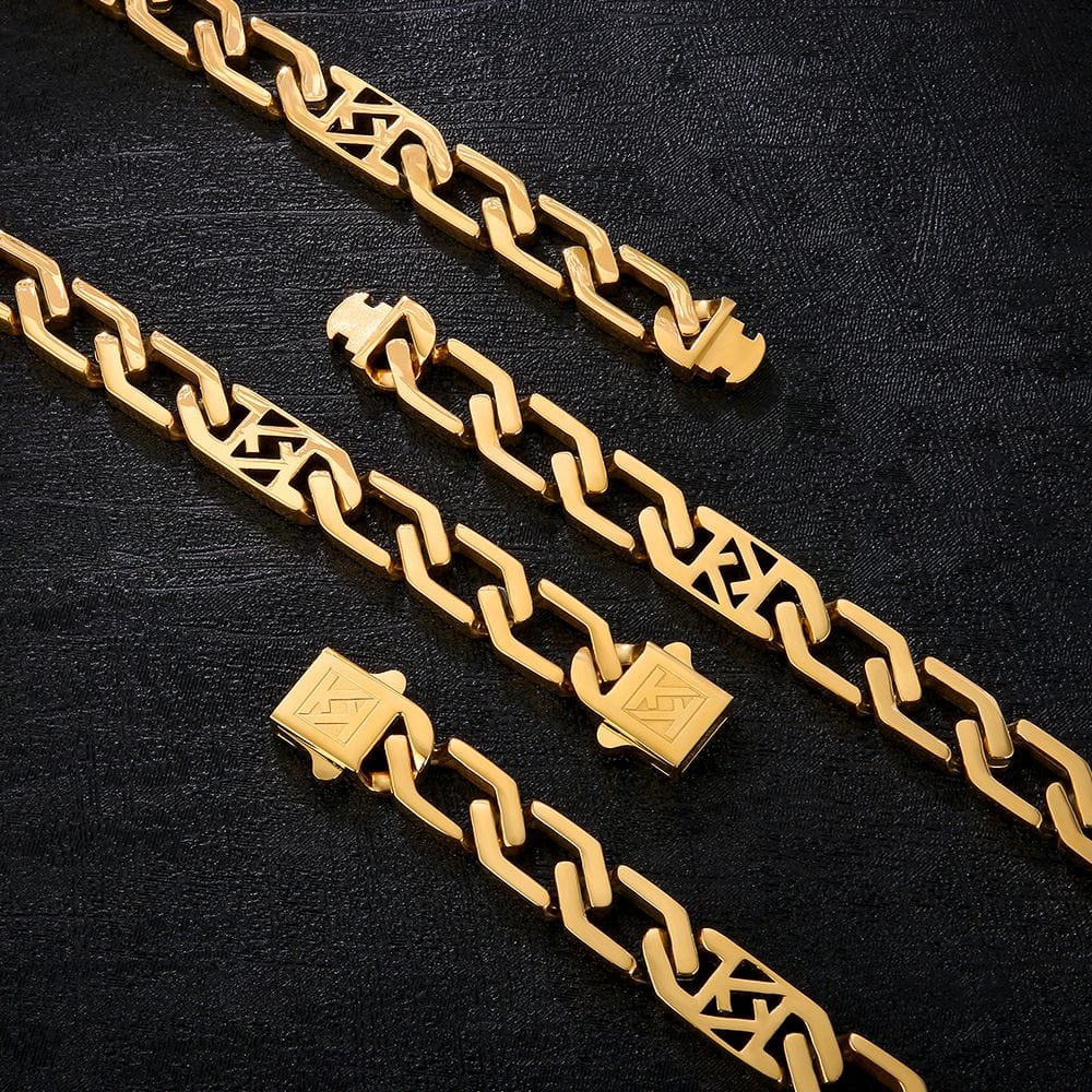 Wholesale Square Figaro Chain 12mm in 18K Gold/White Gold/Black Gold