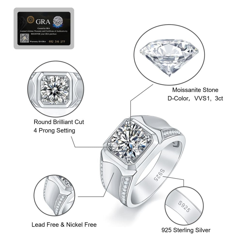 Wholesale 3.0 Carats VVS1 Moissanite Men Ring 0078