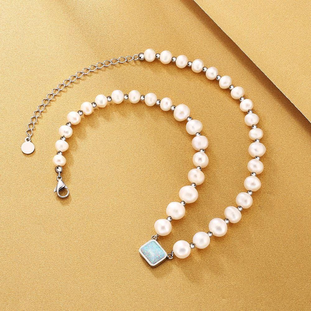 Wholesale Birthstone Necklace 8mm Opal October Birthstone Freshwater Pearl Beaded Necklace