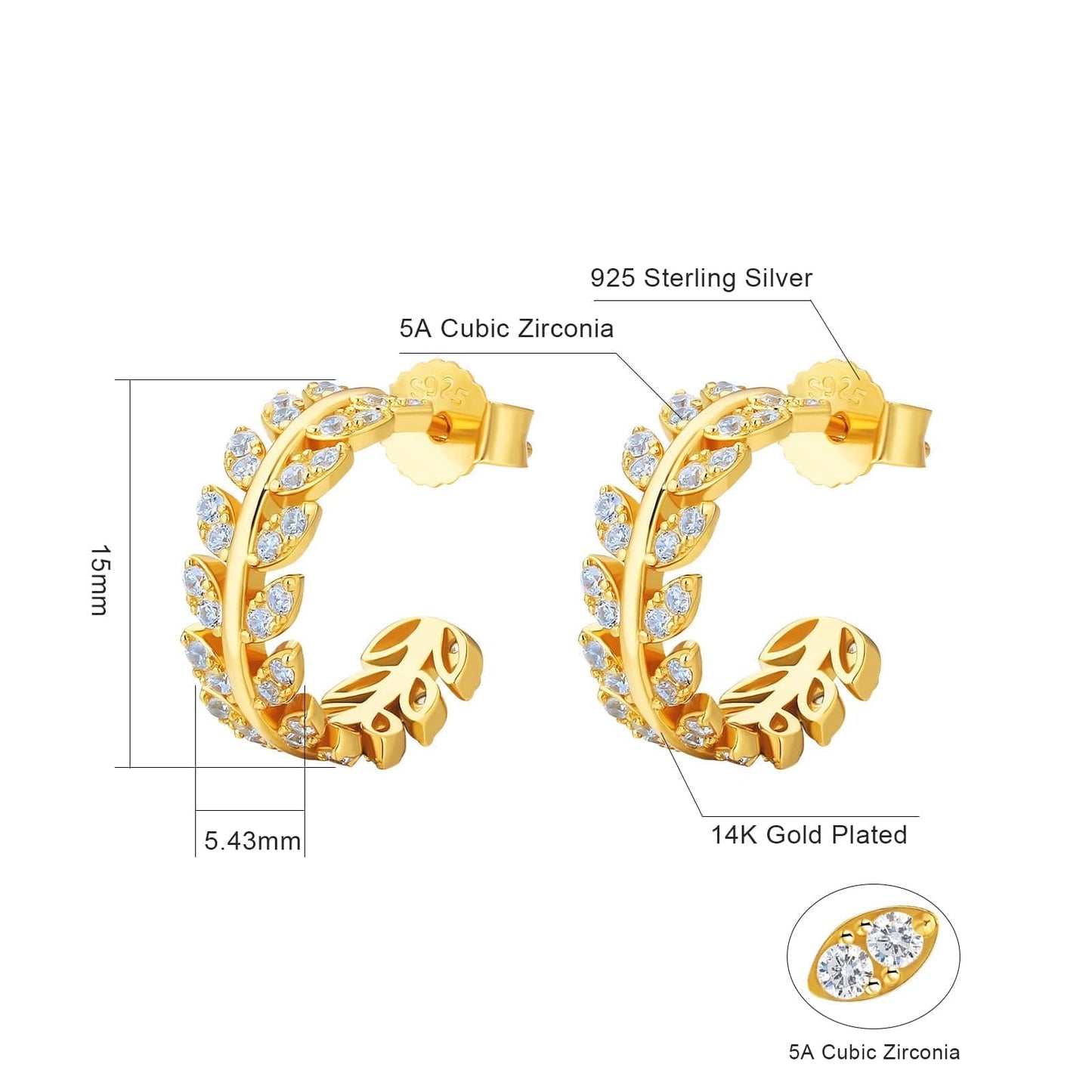 Wholesale Women Earrings S925 Silver Olive Leaf Earrings Hoops