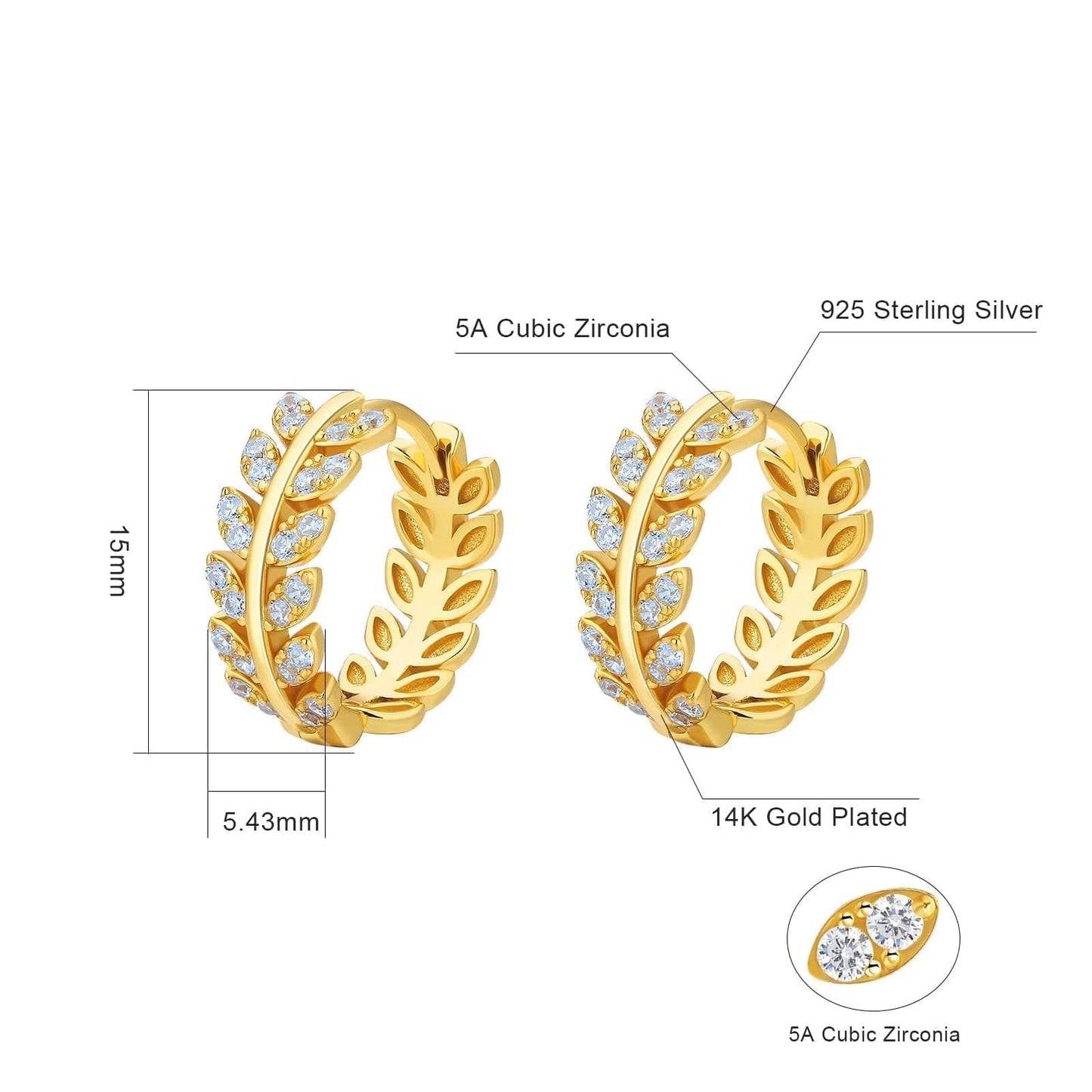 Wholesale Women Earrings S925 Silver Olive Leaf 18K Gold/White Gold