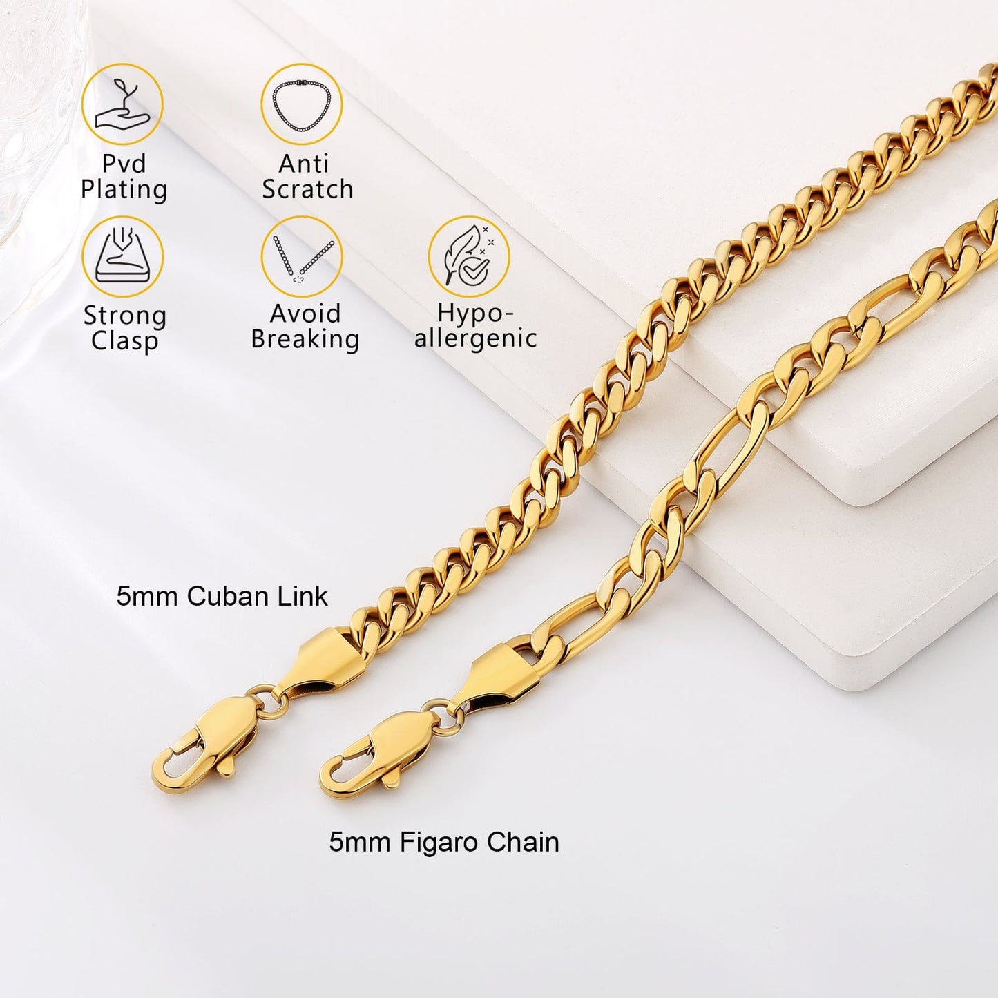 Wholesale Miami Cuban Link Bracelet 5mm Stainless Steel Gold Plated