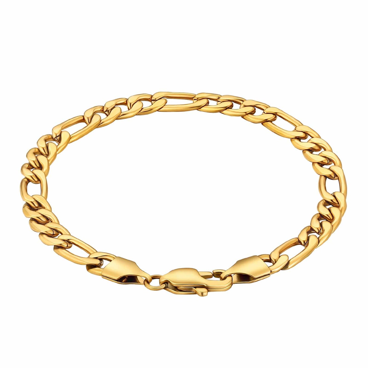 Wholesale Figaro Chain Bracelet 5mm Stainless Steel Gold Plated