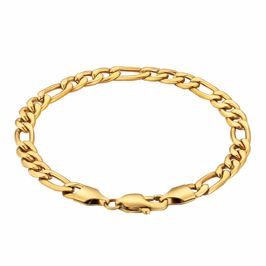 Wholesale Figaro Chain Bracelet 5mm Stainless Steel Gold Plated