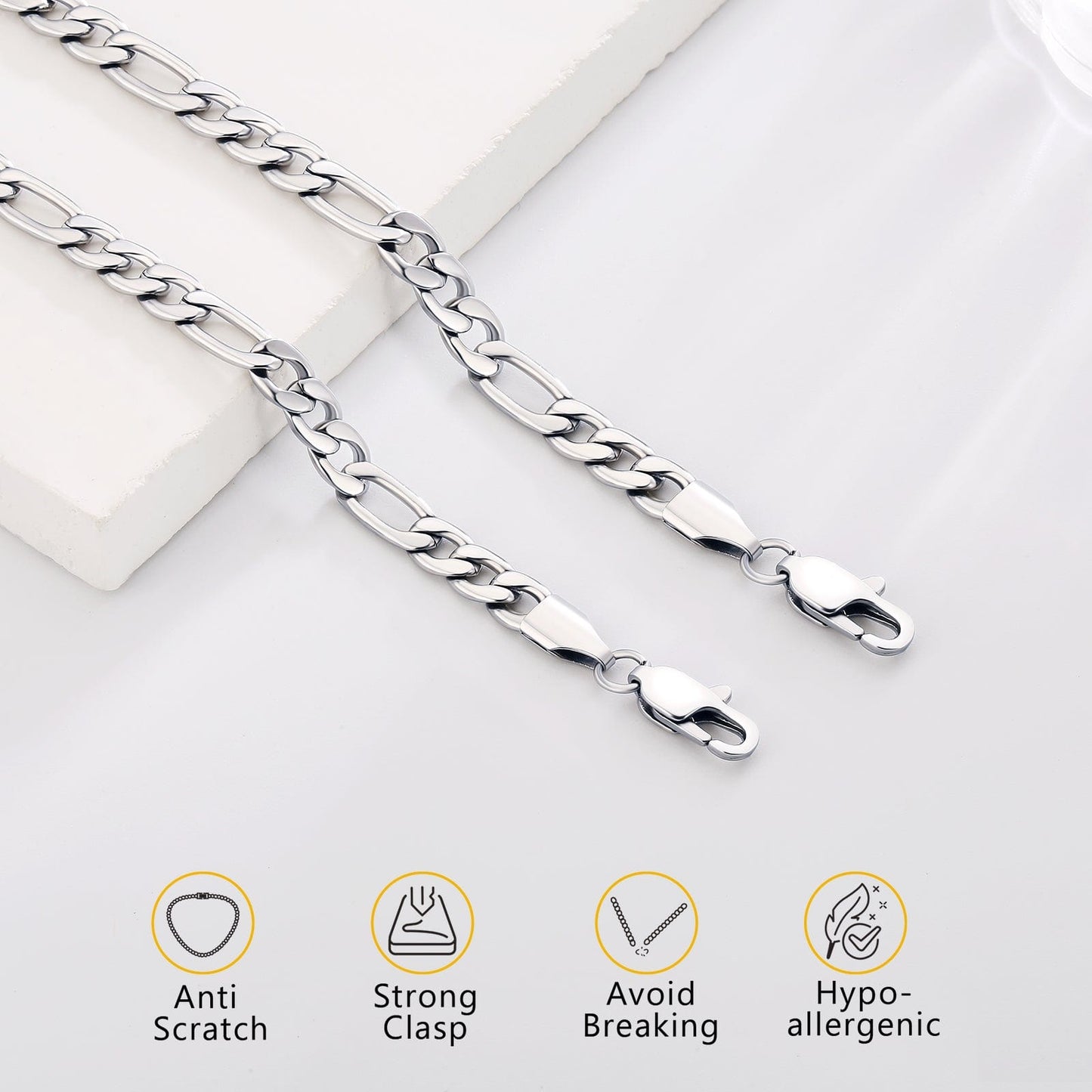 Wholesale Figaro Chain Bracelet 5mm Stainless Steel Gold Plated