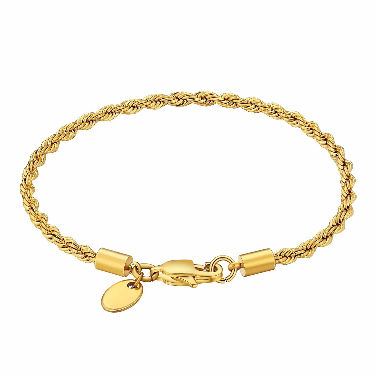 Wholesale Hip Hop Jewelry Rope Chain Bracelet 3mm Stainless Steel Gold Plated