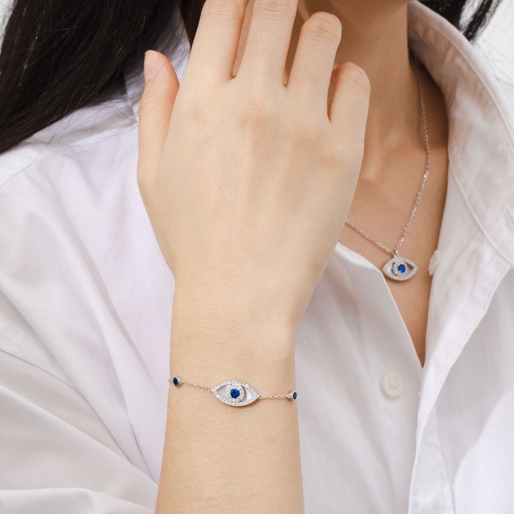 Blue Spinel and Mother of Pearl Evil Eye Bracelets for Women