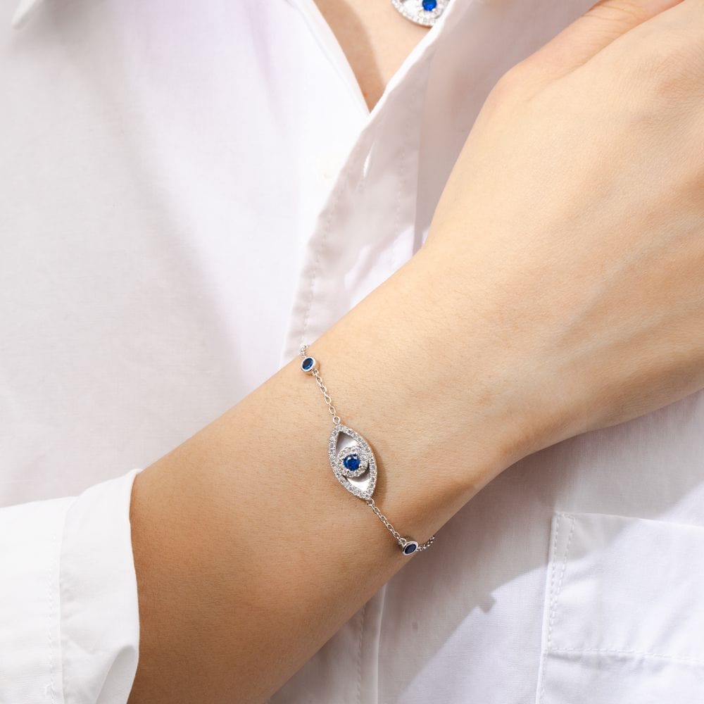 Blue Spinel and Mother of Pearl Evil Eye Bracelets for Women