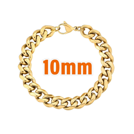 Wholesale Curb Cuban Chain Bracelets 10mm in White Gold/18K Gold