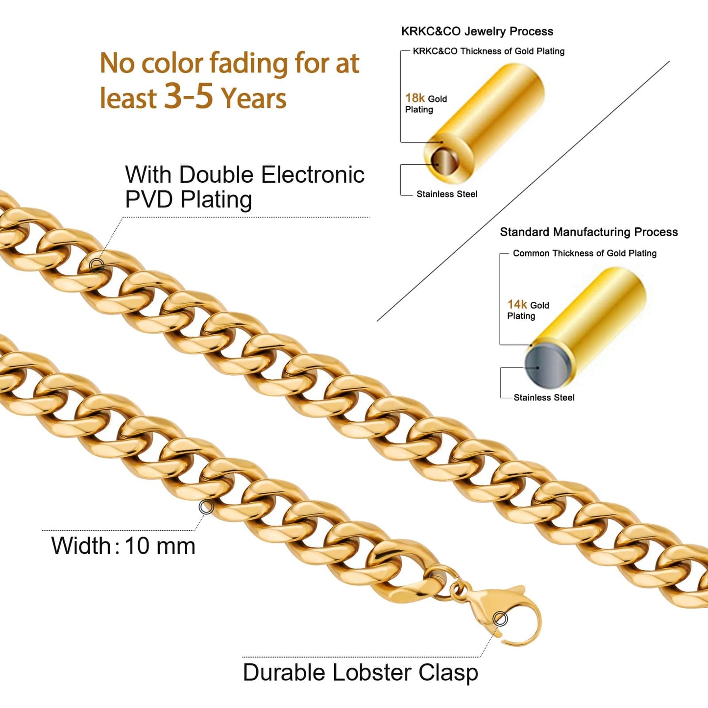 Wholesale Curb Cuban Chain Bracelets 10mm in White Gold/18K Gold