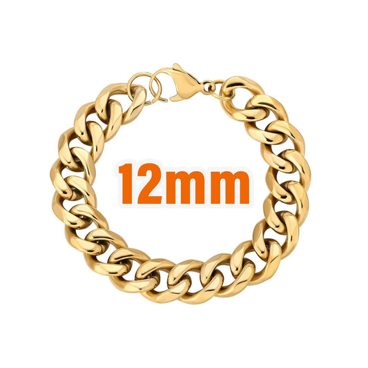 Wholesale Curb Cuban Chain Bracelets 12mm in White Gold/18K Gold