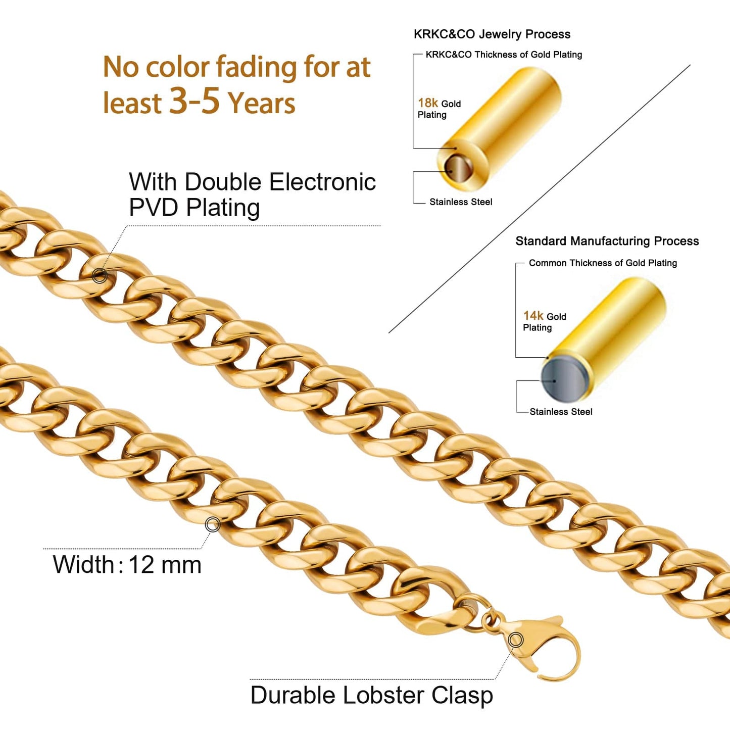 Wholesale Curb Cuban Chain Bracelets 12mm in White Gold/18K Gold