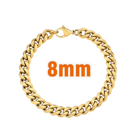 Wholesale Curb Cuban Chain Bracelets 8mm in White Gold/18K Gold