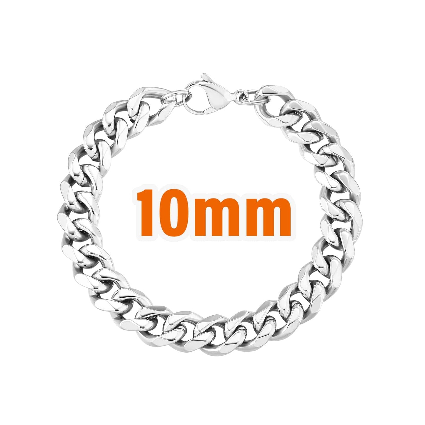 Wholesale Curb Cuban Chain Bracelets 10mm in White Gold/18K Gold