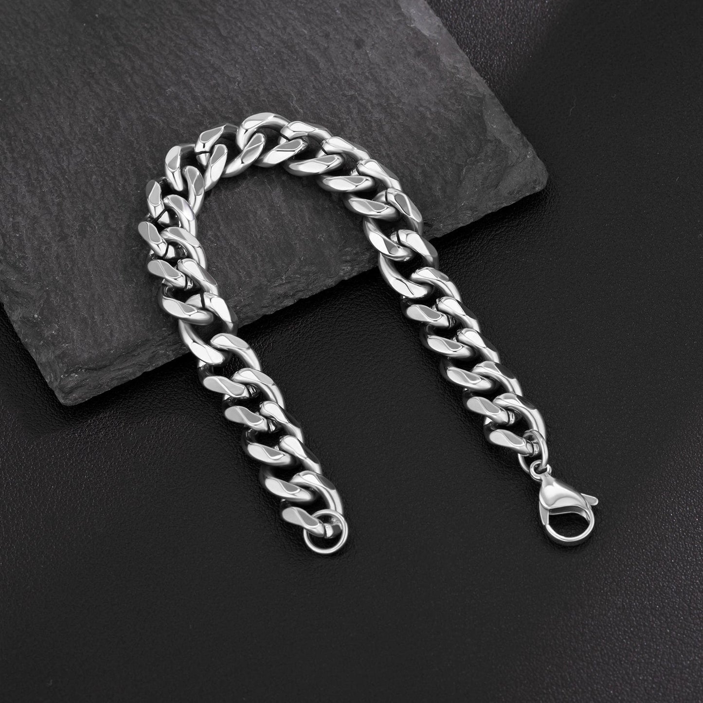 Wholesale Curb Cuban Chain Bracelets 10mm in White Gold/18K Gold