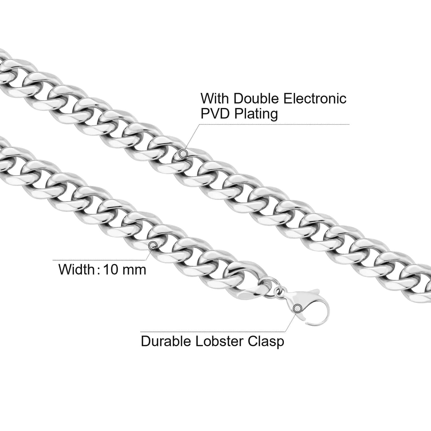 Wholesale Curb Cuban Chain Bracelets 10mm in White Gold/18K Gold