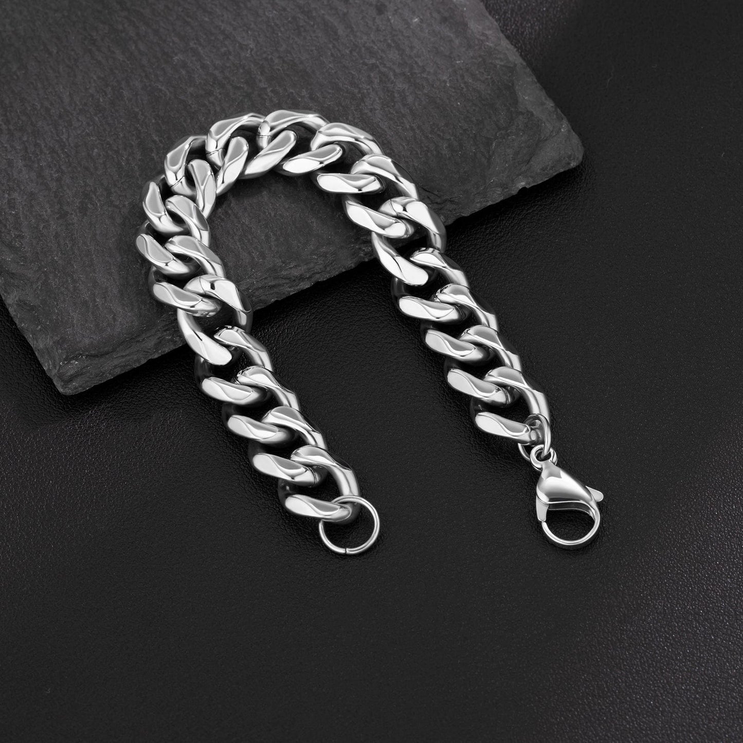 Wholesale Curb Cuban Chain Bracelets 12mm in White Gold/18K Gold