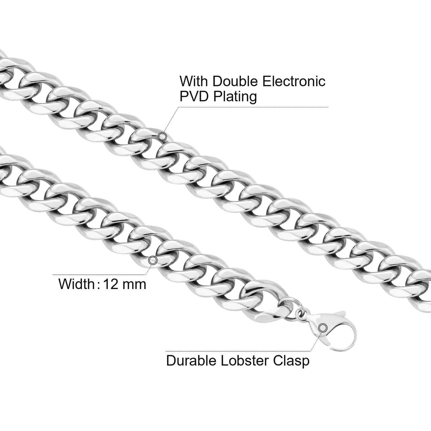 Wholesale Curb Cuban Chain Bracelets 12mm in White Gold/18K Gold