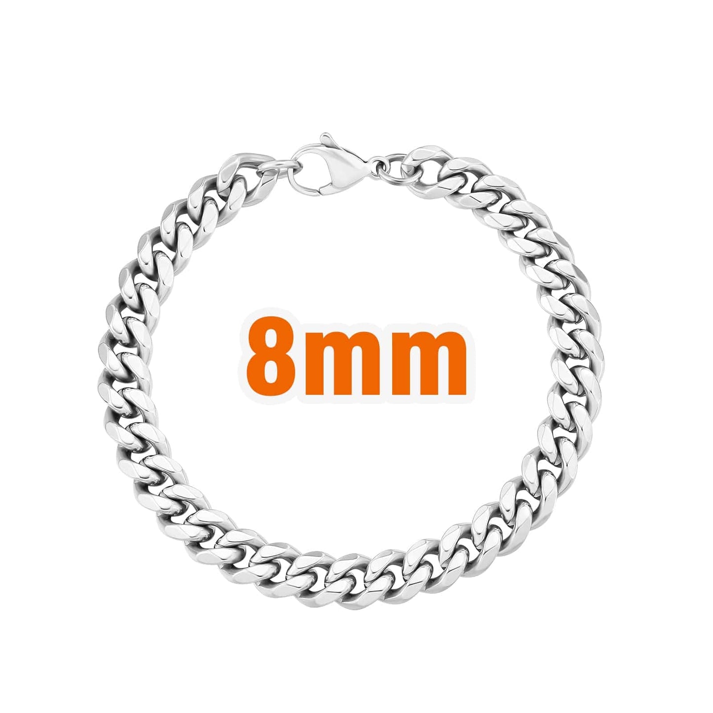 Wholesale Curb Cuban Chain Bracelets 8mm in White Gold/18K Gold