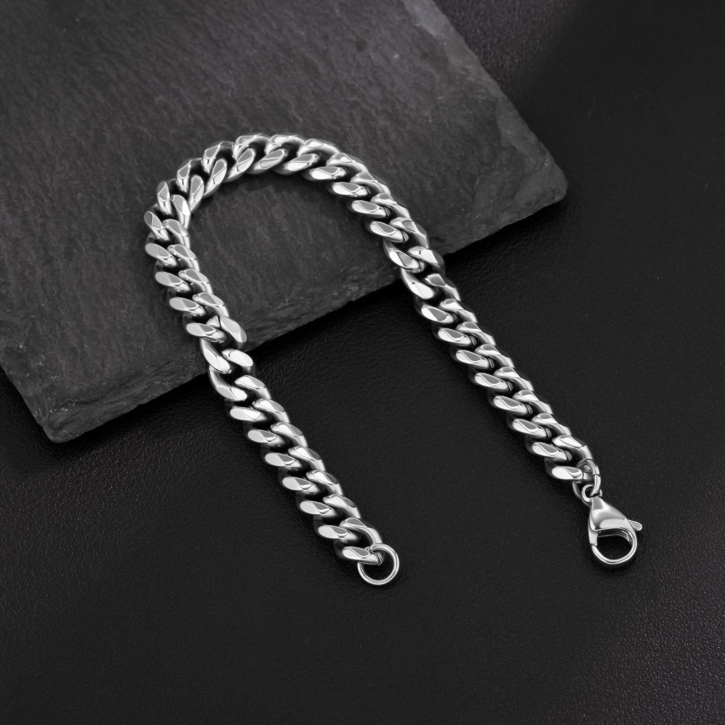 Wholesale Curb Cuban Chain Bracelets 8mm in White Gold/18K Gold